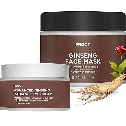 PROOT Paquete de máscara facial y crema para ojos de ginseng  52.9% extracto de ginseng rojo coreano  Fórmula que desafía la edad para arrugas,