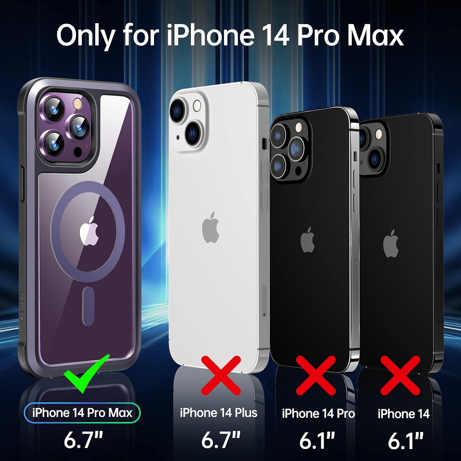 Meifigno Rainbow Series for iPhone 14 Pro Max Case Magnetic, [Compatible with MagSafe & 3X Military Grade Drop Protection] Clear Back Aluminum Frame Phone Case for iPhone 14 Pro Max, Lavender
