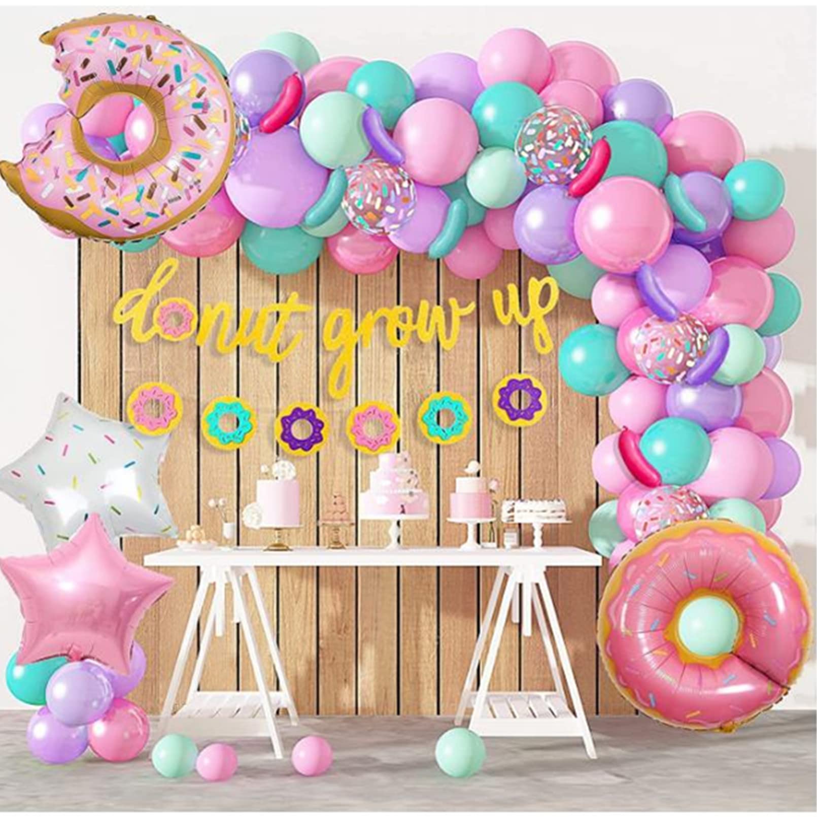 AM ANNA Donut Birthday Party Decorations, 81PCS Donut Balloons Garland Arch Kit Donut Party Supplies Banners Macaron Confetti Foil Balloons for Girl Birthday Party Baby Shower Decorations