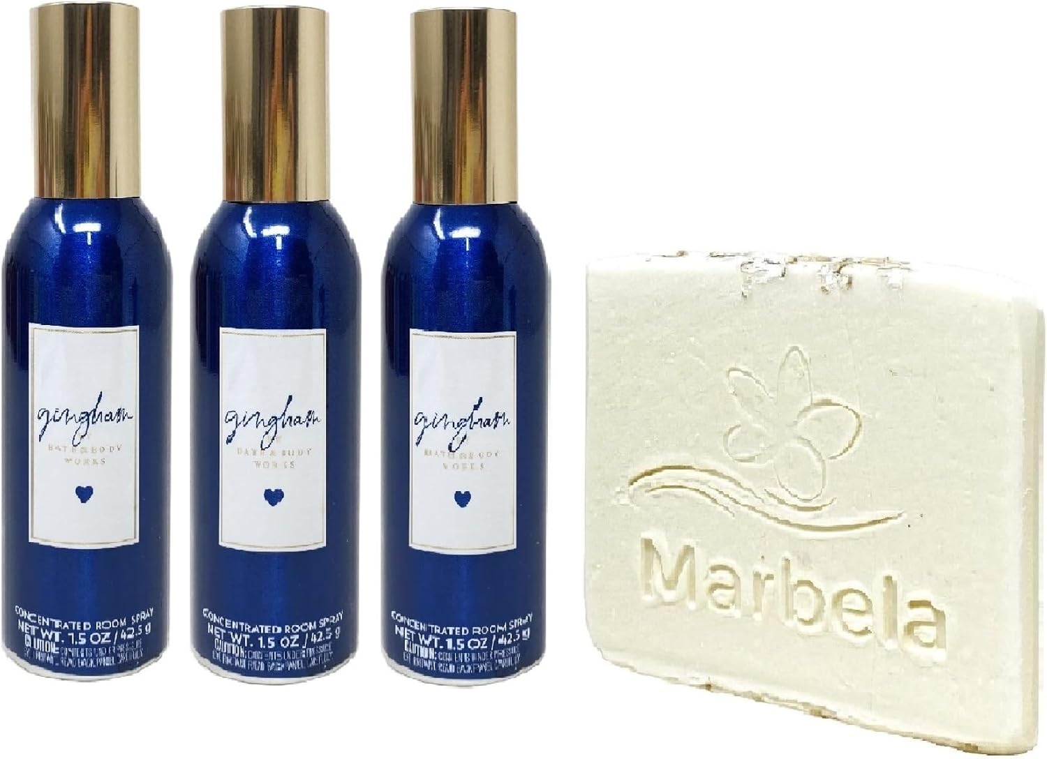 Bath & Body Works Gingham Concentrated Room Spray 3 Piece Bundle with a Natural Oats Sample Soap