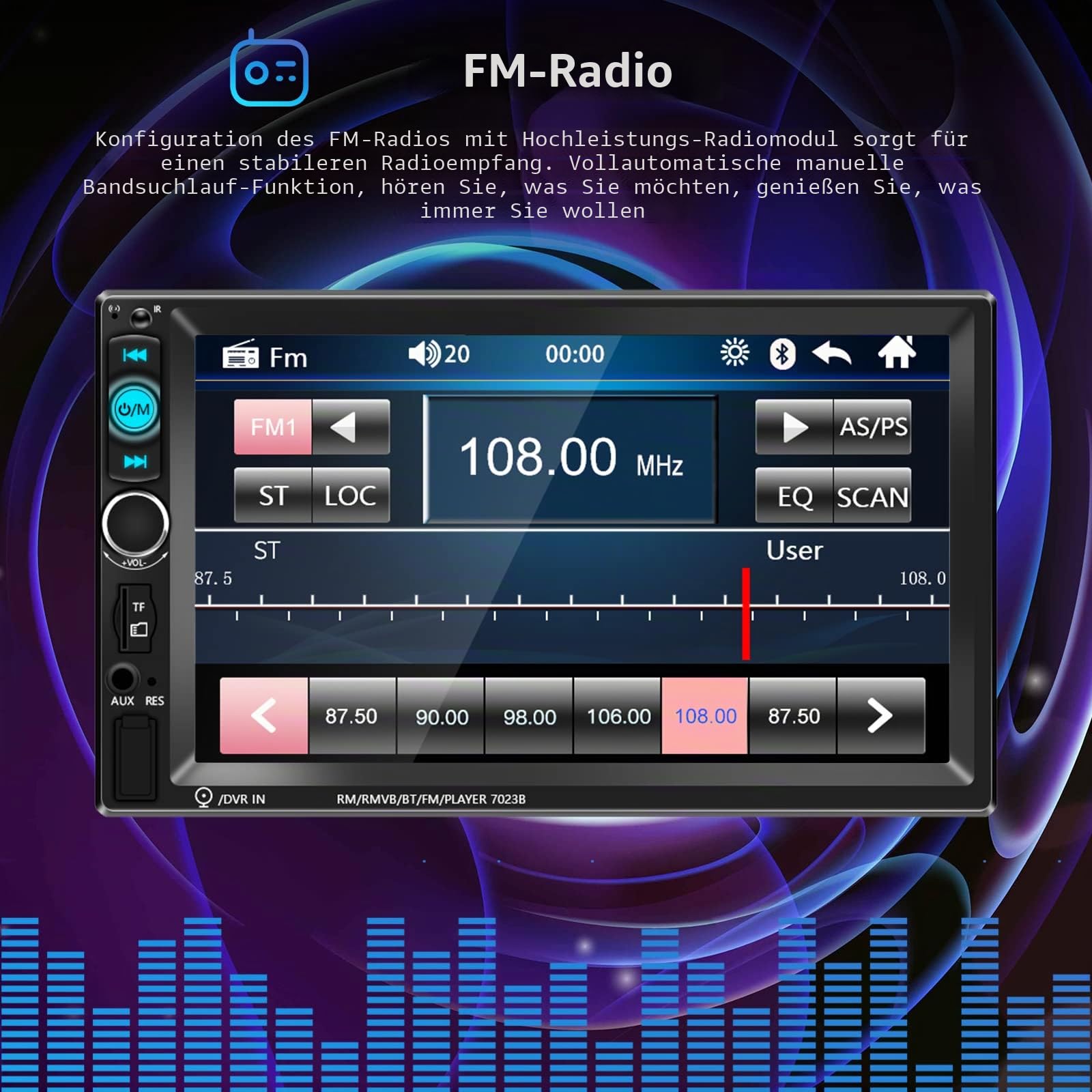Podofo 2 DIN Autoradio Bluetooth Freisprechanruf 7 Zoll Touchscreen Spiegellink Doppel DIN Auto Radio USB/SD/TF/AUX FM mit Rückfahrkamera Lenkradsteuerung Fernbedienung