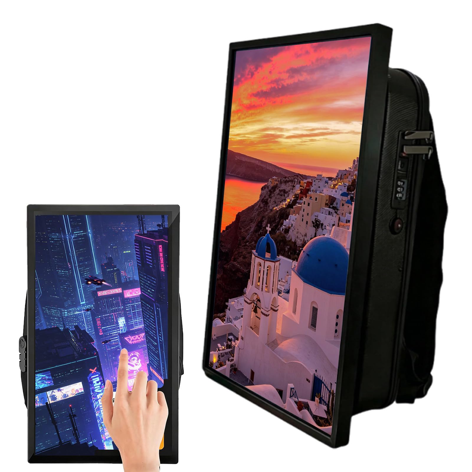 Giuggiolared 21.5-inch LCD Video Advertising Backpack,1920 * 1080 Resolution Ratio, Human Walking Backpack Digital Billboard, for Auto Playback, Split Screen