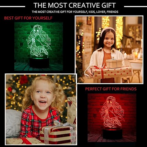 Miniatura 4 de Figura de anime de Kamado Nezuko Demon Slayer de dibujos animados, ilusión óptica 3D, lámpara de mesa con control remoto, 7 colores, luz nocturna