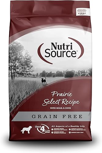 NutriSource Prairie Select - Alimento seco para perros sin granos, codorniz y pato, 26 libras