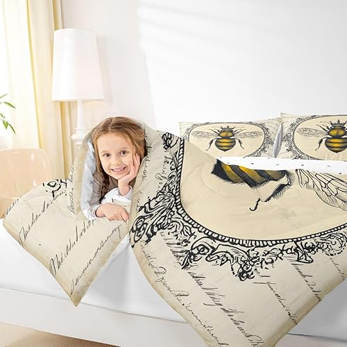 Miniatura 6 de Erosebridal Sweet Honey Bee - Juego de ropa de cama tamaño matrimonial, lindo diseño de animales kawaii, estilo retro vintage, relleno de edredón de