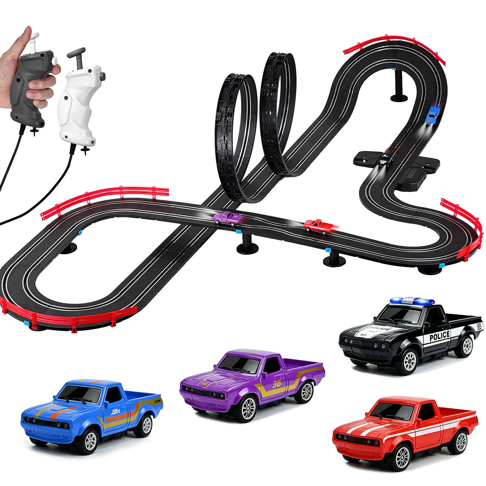 Rennbahn Spielzeug, Flexible Autorennbahn Set mit Elektrischem Auto - 03 | Biegsame Leuchtende Schienen, Konstruktion Spielzeug Geburtstag Geschenk für Kinder Jungen Mädchen