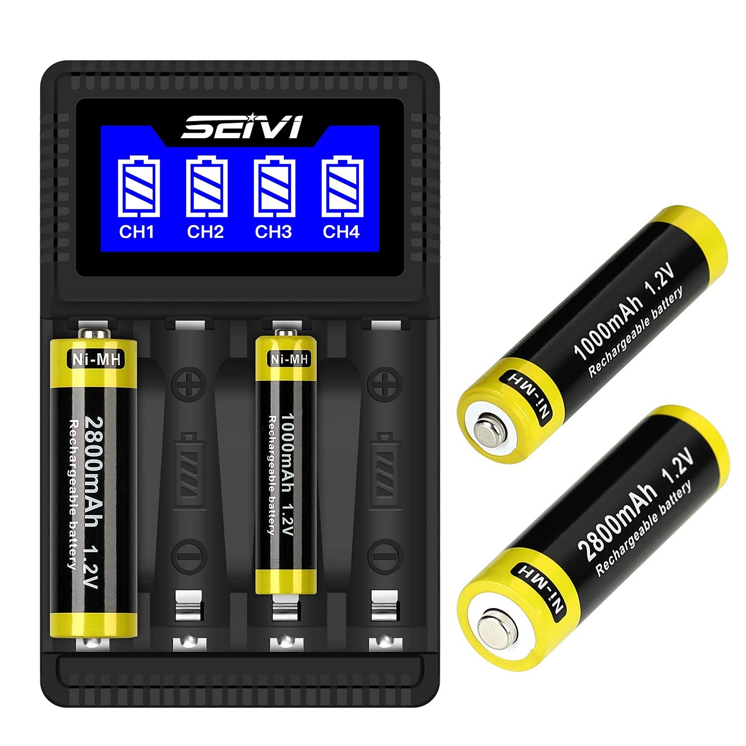 Amazon | SEIVI 単三・単四電池充電器パック LCD急速充電器＋4本