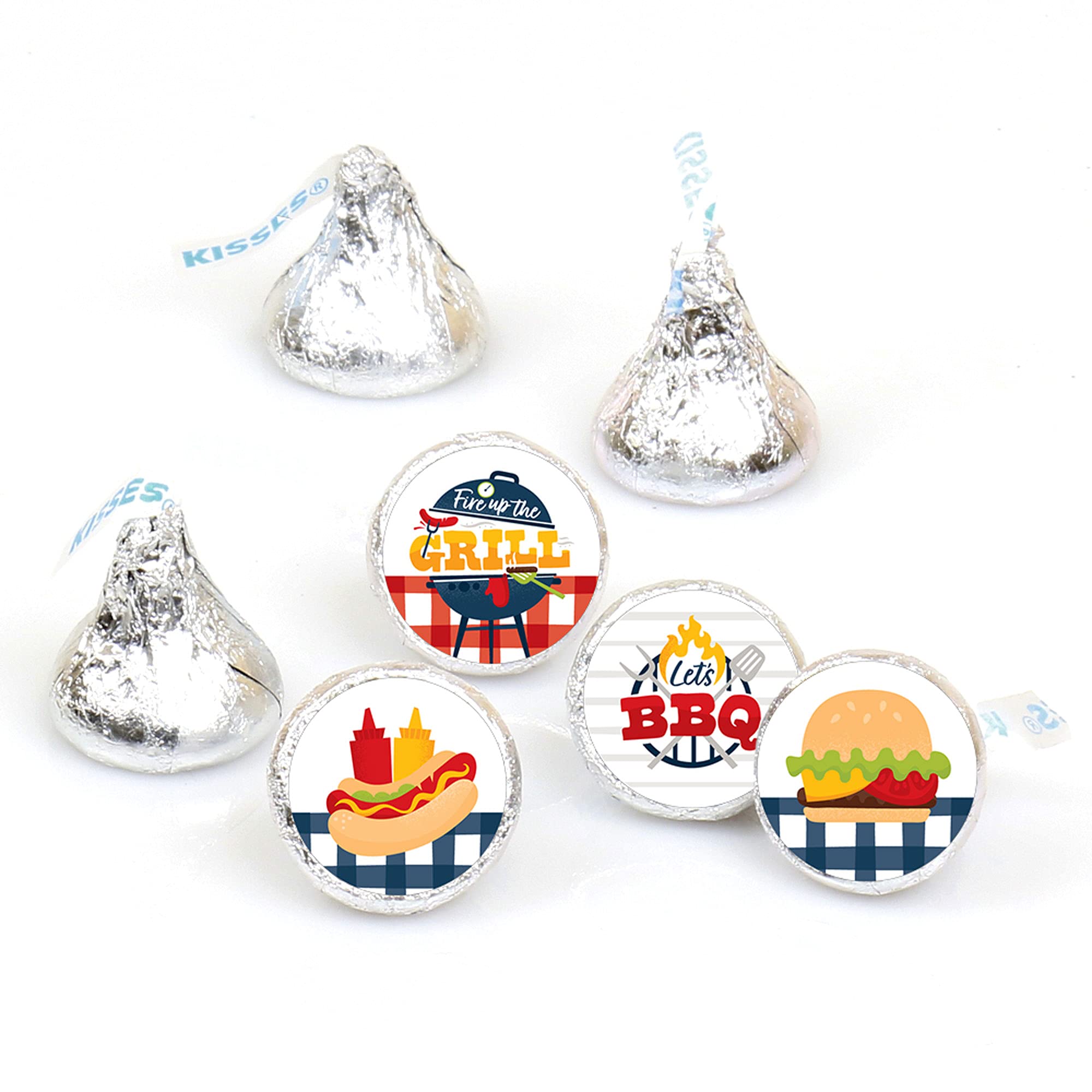 Big Dot of Happiness Fire Up the Grill - Summer BBQ Picnic Party Round Candy Sticker Favors - Labels Fit Chocolate Candy (1 sheet of 108)