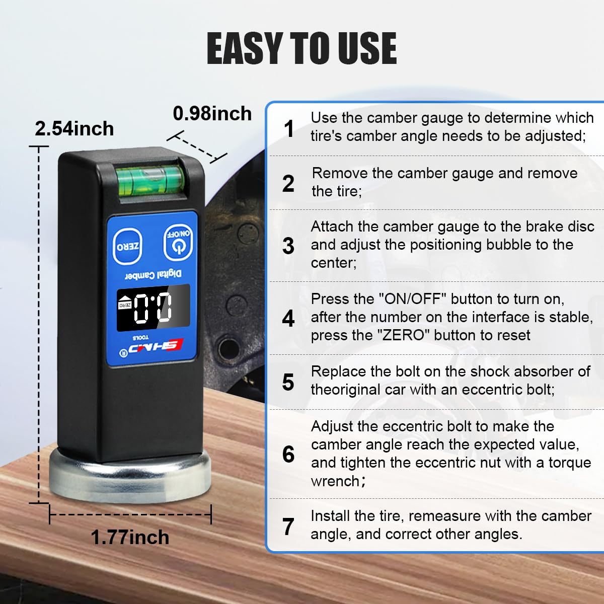 Camber Gauge Digital Wheel Alignment Tool -90° to +90° Wide Range Wheel Alignment & Balancing Tools Accurate Caster Camber Gauge with Digital Display & Powerful Magnet & Positioning Bubble & Reset Key