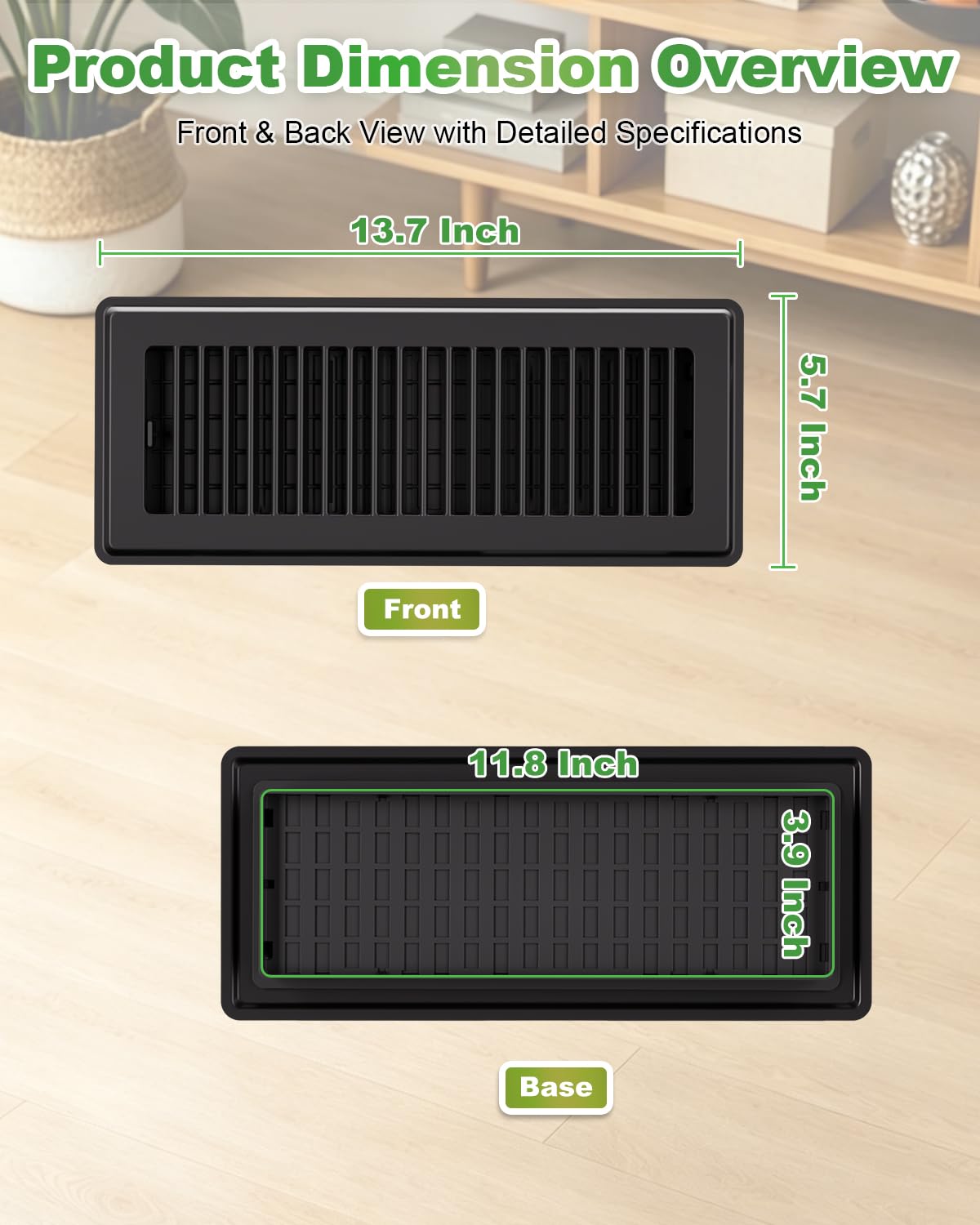 Lot de 4 grilles d'aération noires pour sol de la maison, en métal enduit de pulvérisation antirouille avec levier de commande réglable, idéal pour les systèmes CVC, les aérations de sol du salon et