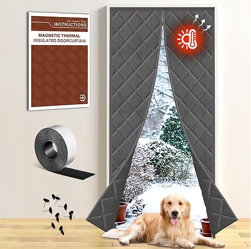 Insulated Magnetic Door Curtain for Winter, Thermal Door Cover with