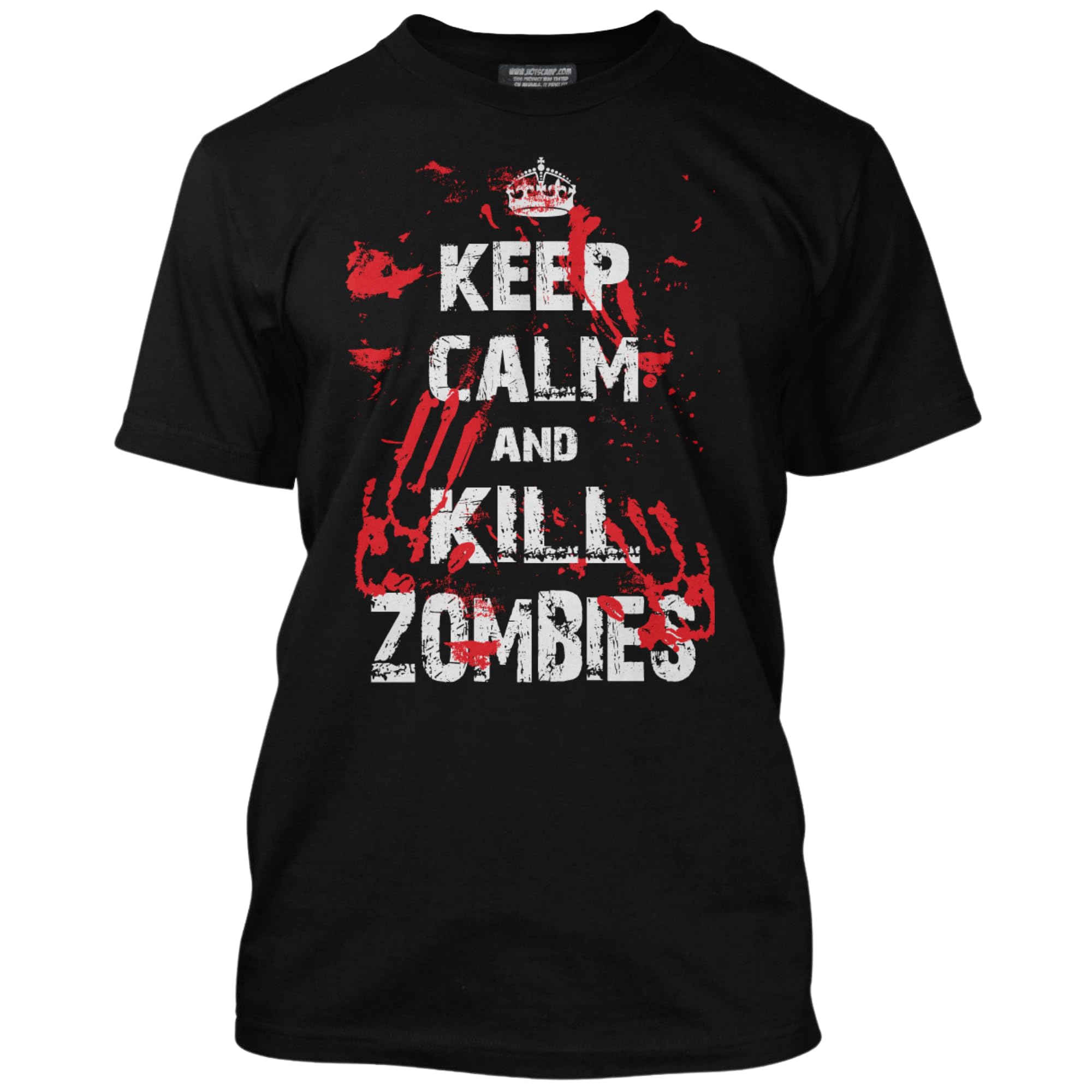 Hotscamp Men's Black Keep Calm And Kill Zombies Bloody Handprint Unisex T-Shirt - Medium