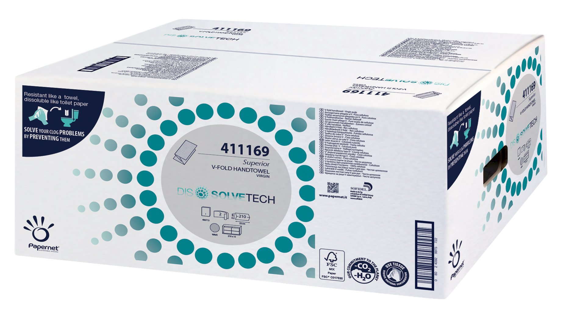 3150 ASCIUGAMANI IN CARTA INTERCALATE PIEGATE A V ANTI INTASAMENTO DISSOLVE TECH DI PAPERNET