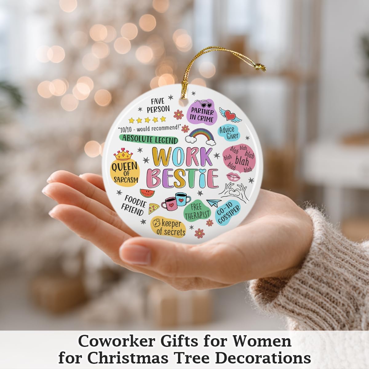 Work Bestie Ornament Gifts for Women - Ceramic Christmas Ornaments Gifts for Coworkers - Coworker Gift for Women for Christmas Tree Decorations - Image 6