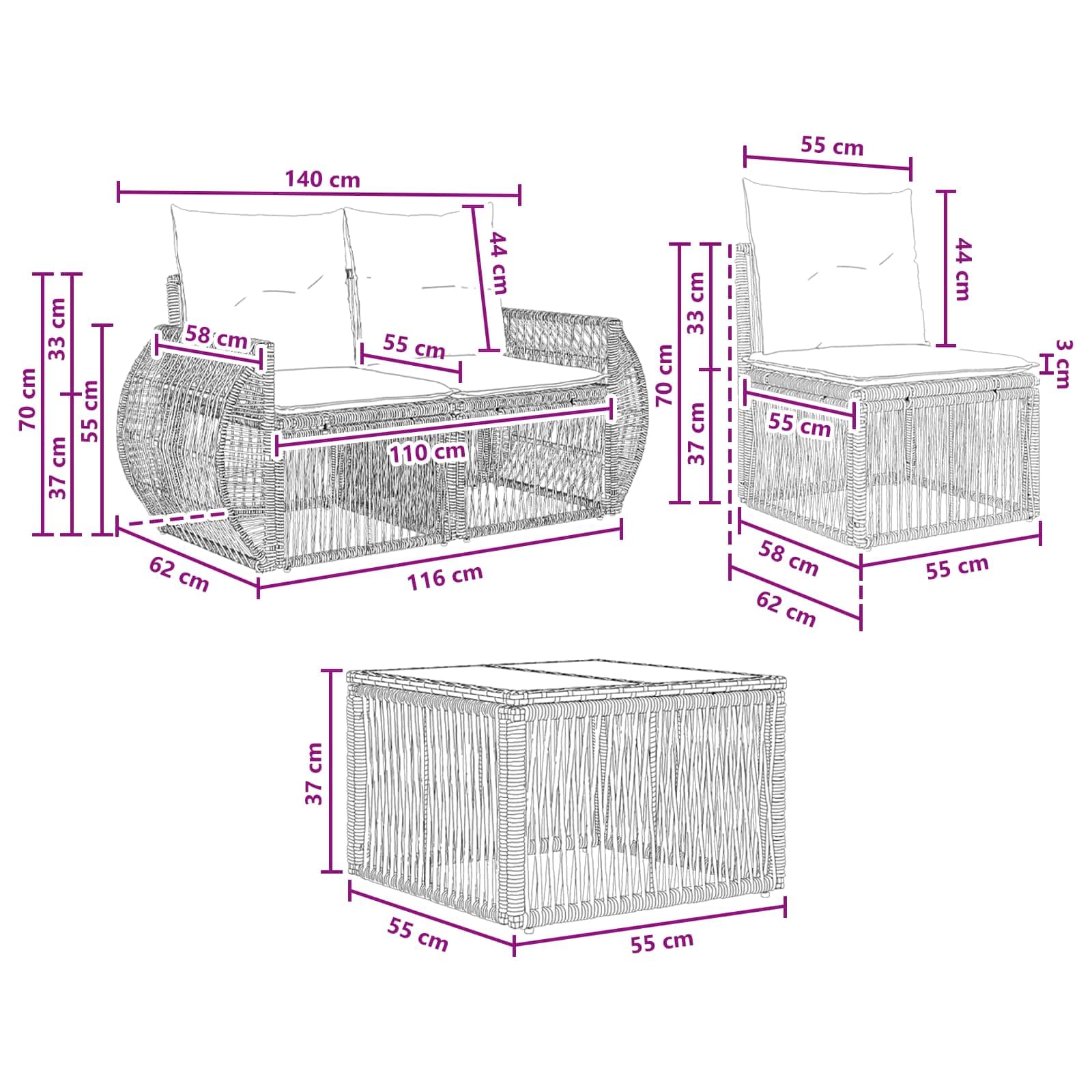 Ensemble canapé de Jardin 7 pcs Gris et Gris foncé en polyrotin, Cadre Acier Enduit de Poudre, Coussins Polyester modulaires pour terrasse Patio, assises 6 Places