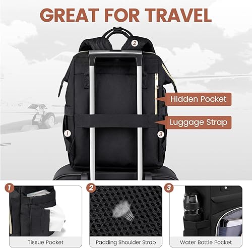 Miniatura 4 de Mochila para computadora portátil para mujer, de moda, para viaje, con puerto USB, Negro), 146901LK-17