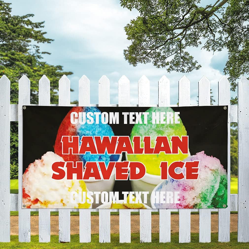 Custom Vinyl Banner Multiple Sizes Hawaiian Shaved Ice #1 Advertising Printing Concessions Outdoor Weatherproof Industrial Yard Signs 4 Grommets Personalized Text Here 16x40Inches