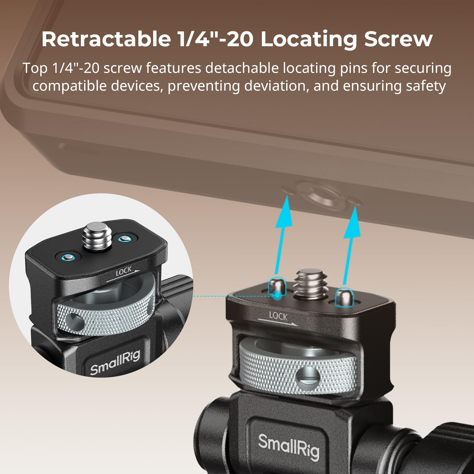SMALLRIG Supporto regolabile per monitor ARRI, girevole a 360° e inclinabile a 180°, vite di posizionamento da 3/8"-16" per ARRI, vite di posizionamento da 1/4", riprese orizzontali e verticali - 6314