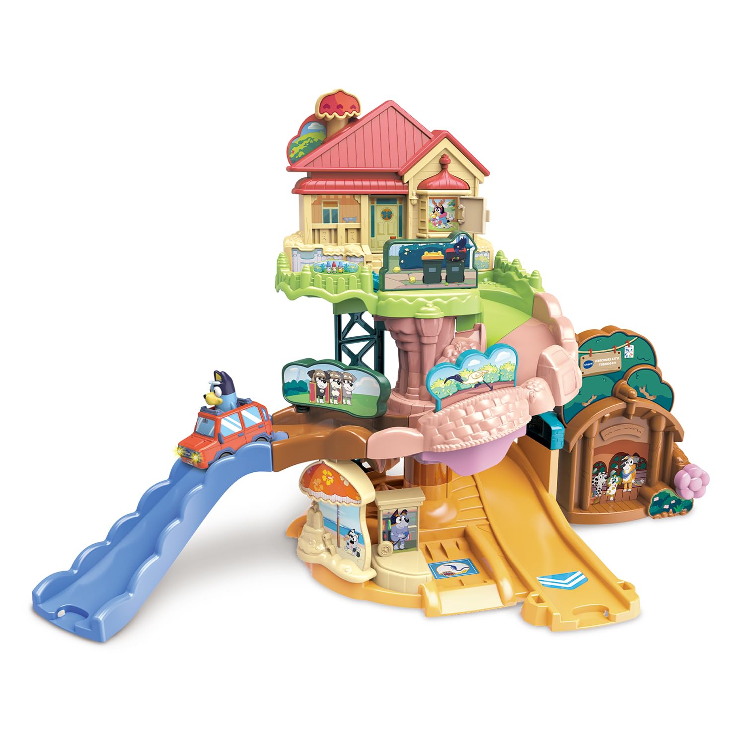 VTech Tut Tut Bolides Bluey Parcours City Toboggan, Circuit Voiture Enfant
