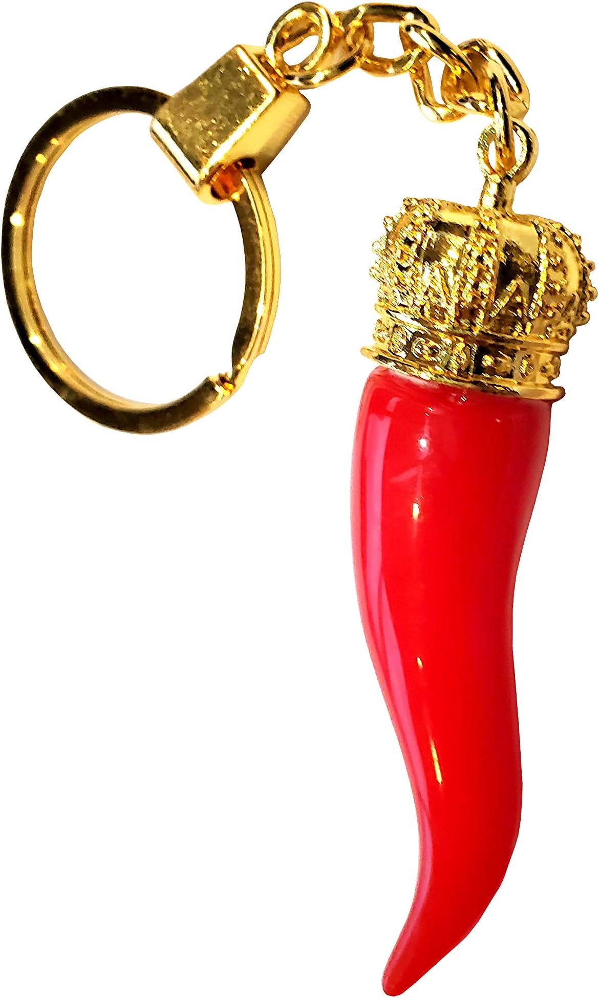 Italian Red Horn with Gold Chain Keychain – Keys & Fobs Great Chili Pepper Charm Rear View Mirror for Good Luck & Protection