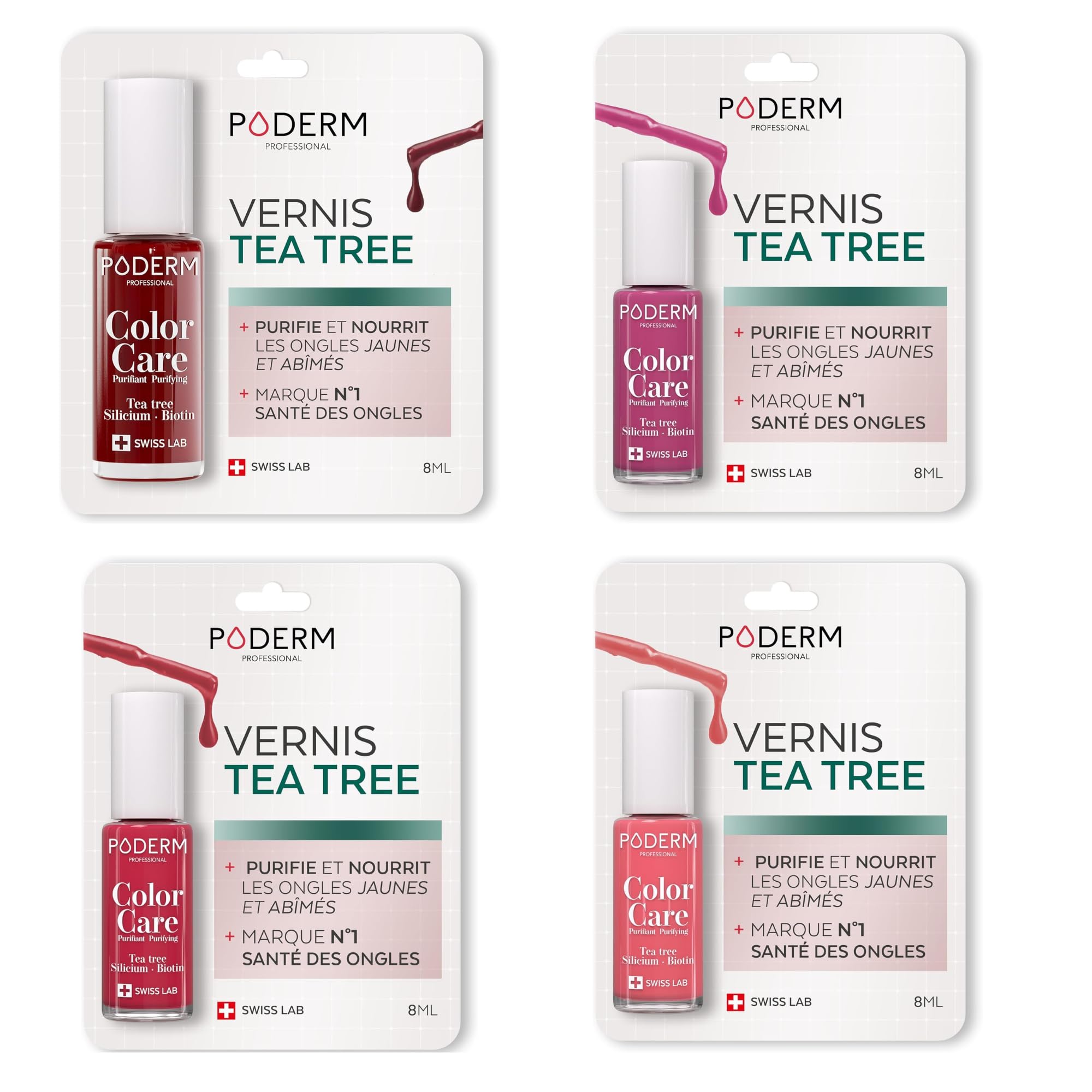 PODERM Esenciales de Esmalte de Uñas Vital Colors con Árbol de Té - Fabricado en Suiza | Antifúngico con Aceite de Árbol de Té, Silicio y Biotina | Repara y Disimula Uñas Amarillas y Dañadas
