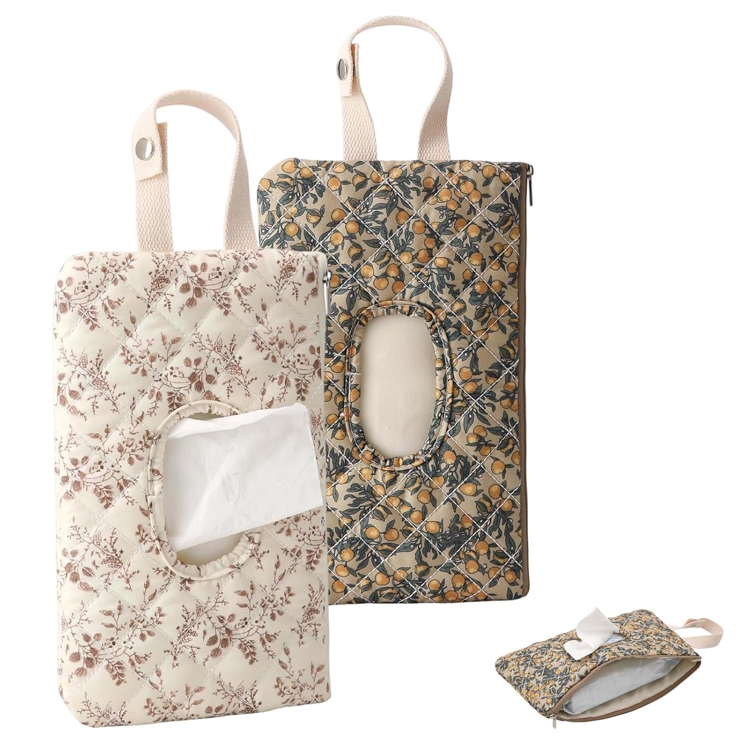 Quilted Baby Wipe Holder,Quilted Baby Diaper and Wipes Pouch,Floral Diaper Pouch Portable Mommy Bag,Reusable Wipes with Lanyard,Convenient Wipe Pouches for On-The-Go Parents (Set)