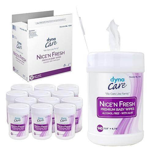 Dynarex Nice'n Fresh Toallitas para bebés, toallitas sin alcohol de primera calidad para bebés con lanolina y aloe para hidratar la piel,