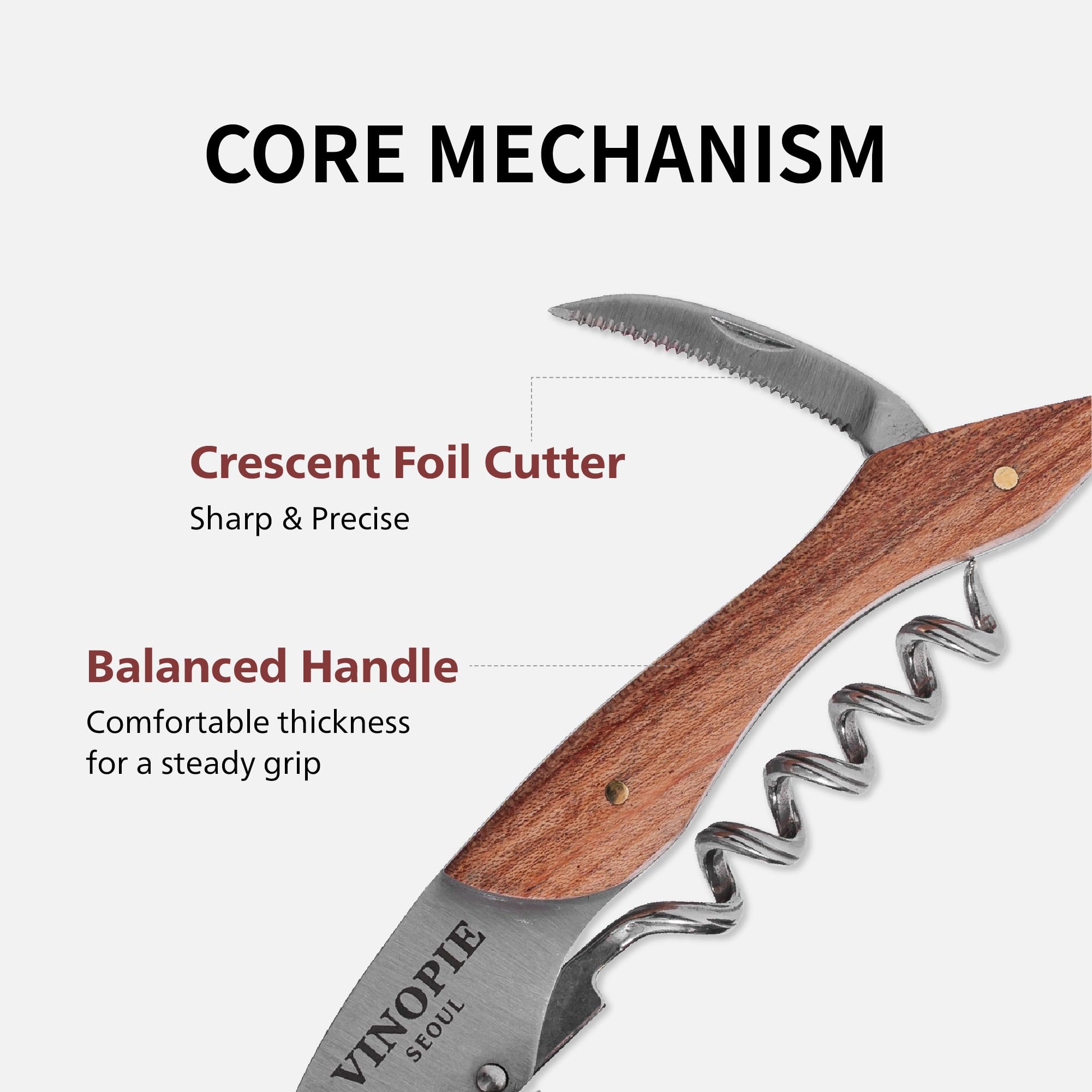 Sacacorchos profesional para camareros – Cuchillo de sumiller de madera con mango de goma ergonómico, abridor de botellas de cerveza y cortador de papel de aluminio (solo abridor (sin llavero))