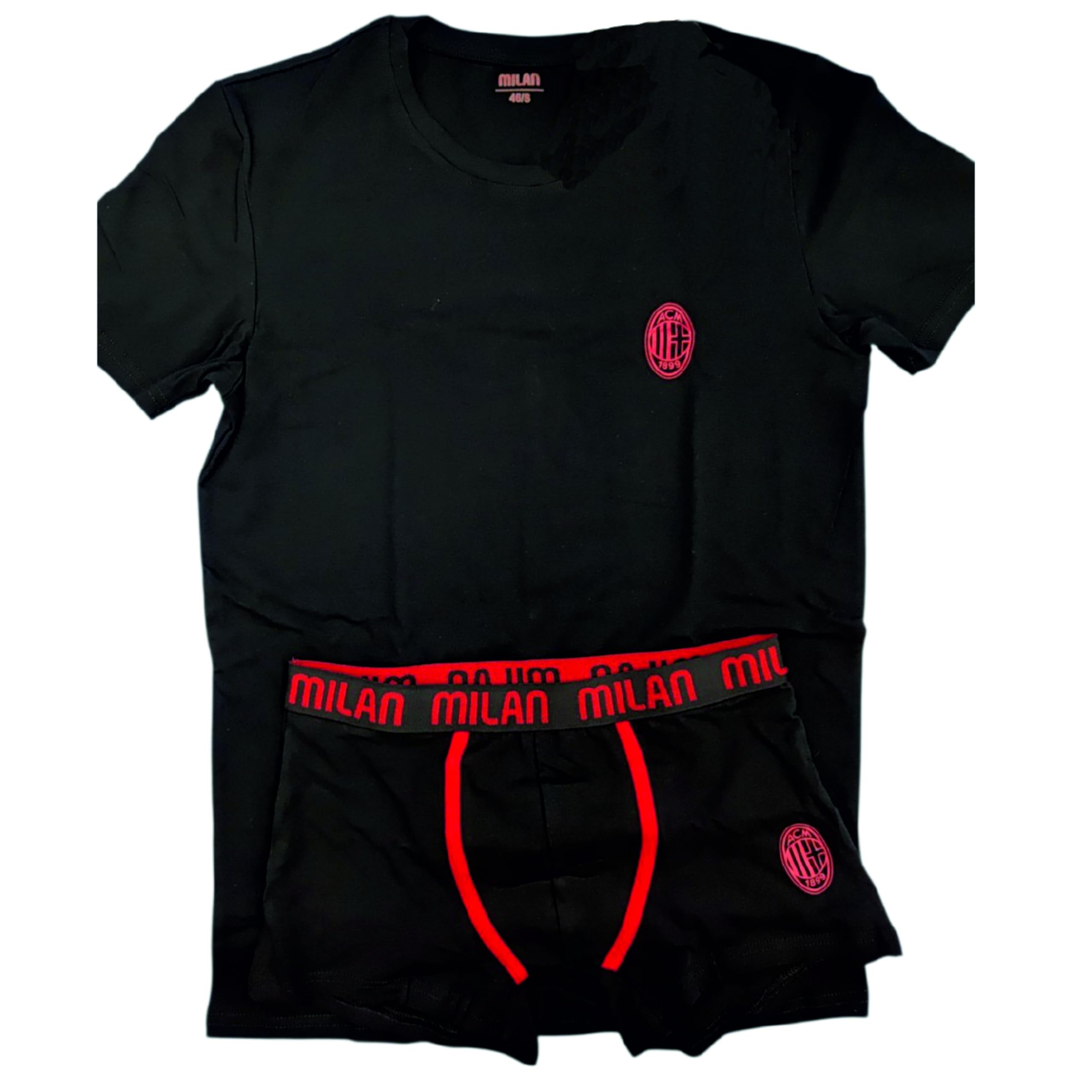 Set Intimo Milan Corto in Cotone ed Elastan – Maglia a Manica Corta Girocollo + Boxer Ufficiale ACMILAN PS 10307