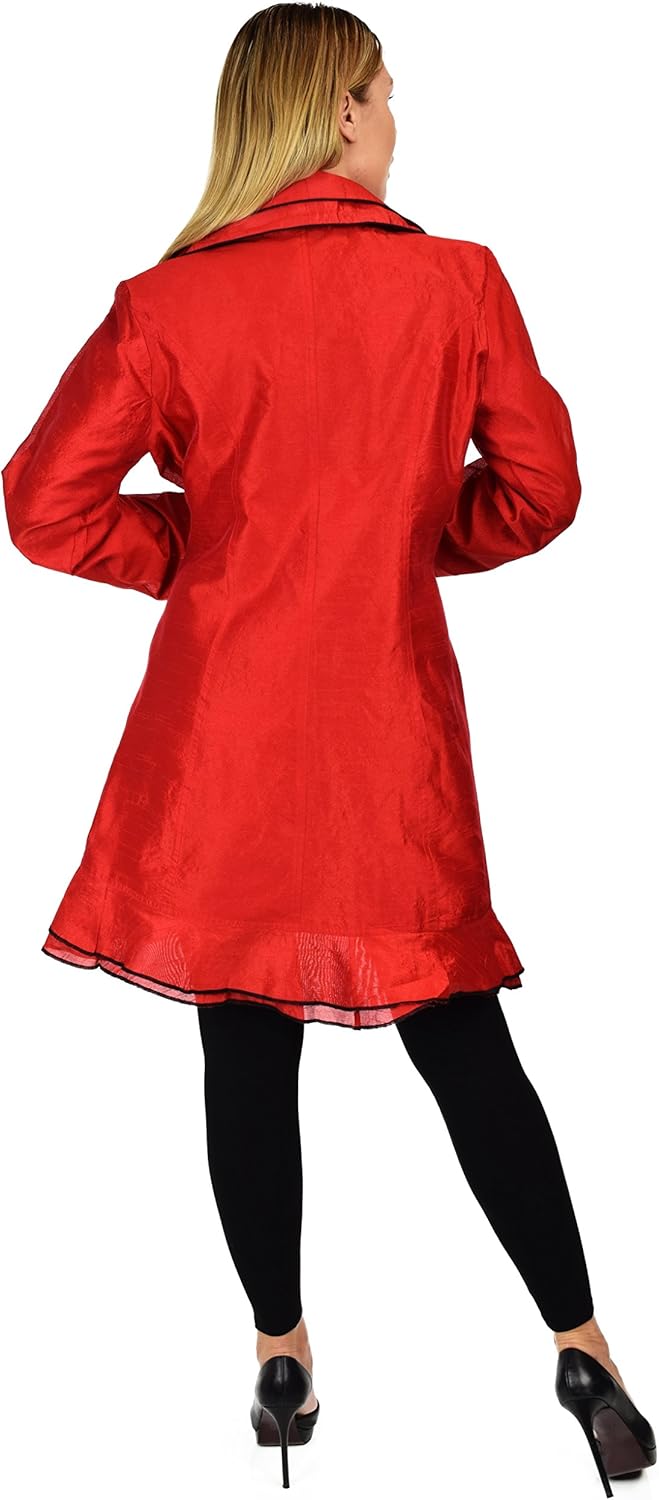 Dare2BStylish Women Collared Poly Dupioni Silk Blazer Jacket | Regular & Plus Sizes