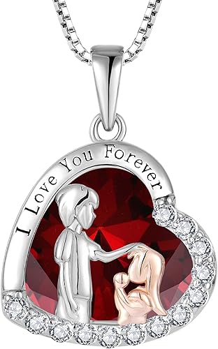 Collar de plata de ley 925 con piedra natal de corazón de amor con circonita cúbica 5A, collar con texto en inglés "I Love You Forever", joyería de