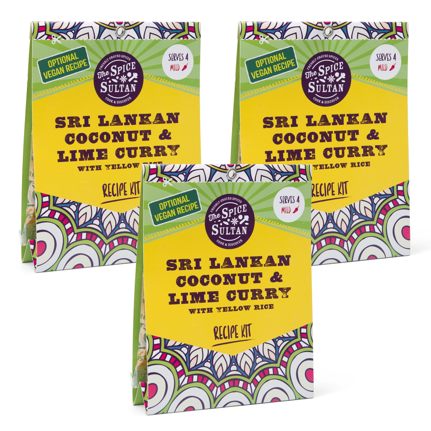 The Spice Sultan - Sri Lankan Coconut & Lime Curry with Yellow Rice Curry Meal Kit (3 Pack), Easy to use, 100% Natural Ingredients, Vegan & Gluten Free. Each curry kit serves 4 people.