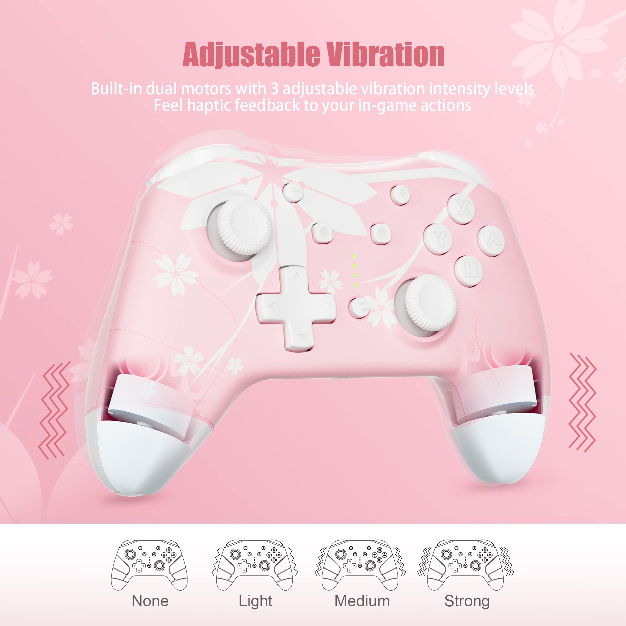 Mytrix Wireless Controllers for Switch/Switch 2, Windows PC iOS Android Steam/Steam Deck,  Bluetooth Controller with Programmable, Hall Effect Joysticks, Adjustable LED Light/Turbo/Vibration: Light Pink