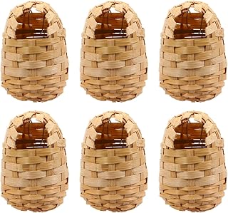 6Pcs Handmade Bamboo Bird Nest Yard Decor Bird cage Bird House Hanging Bird hut Hummingbird Nesting House Bird nest Decor Out Door Decor Weaving Birds Shelter nest Box Birdcage