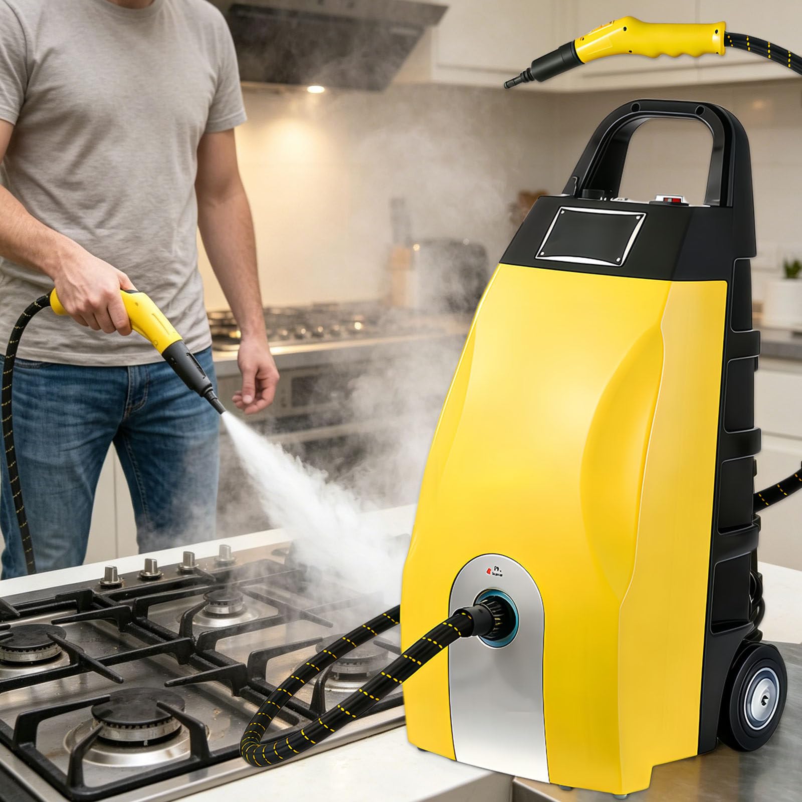 Glowdora Multipurpose High Pressure Steam Cleaner, Heavy-Duty Portable Steamer With 3.5l Tank & 9 Accessories, Ideal For Home Kitchen Car Upholstery Tile Grout Ac Cleaning Yellow