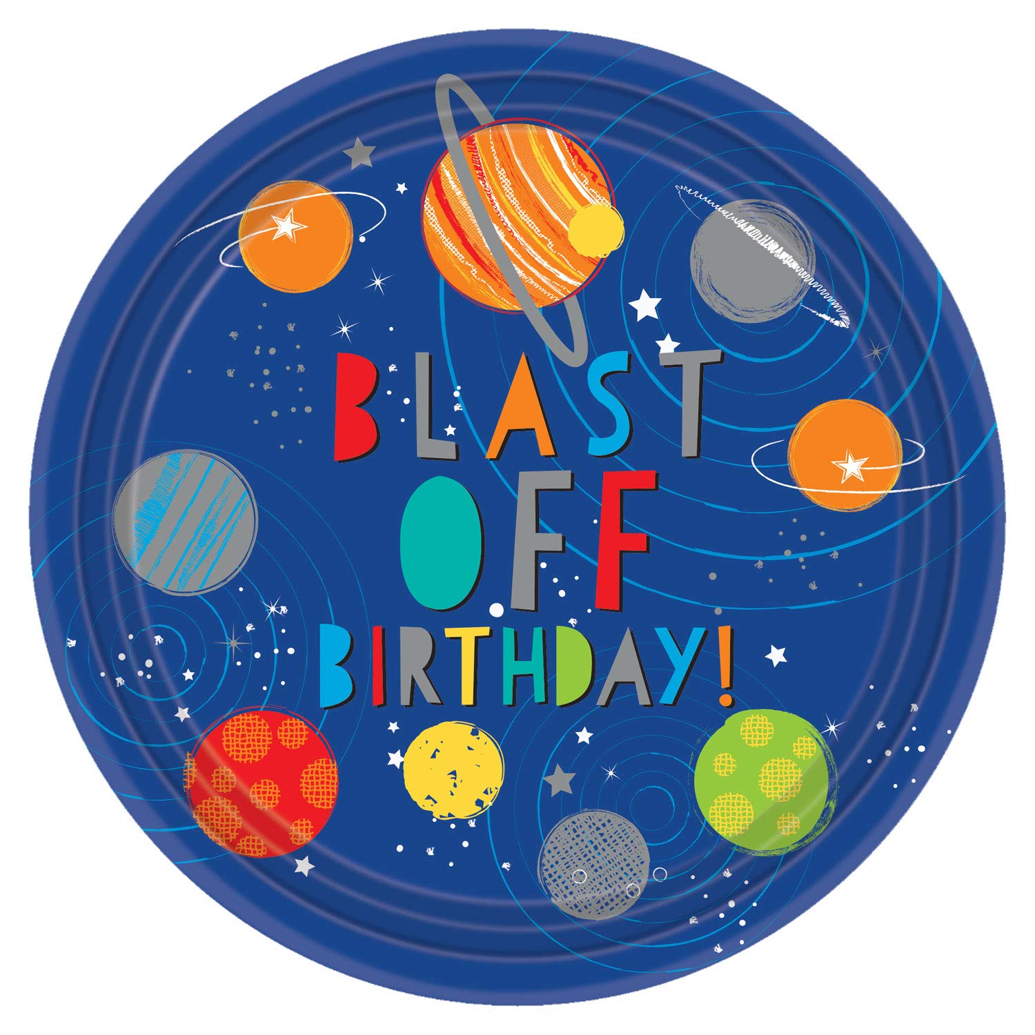 Amscan 9904653-66 - Blast Off Space Party Metallic Plates - 8 Pack