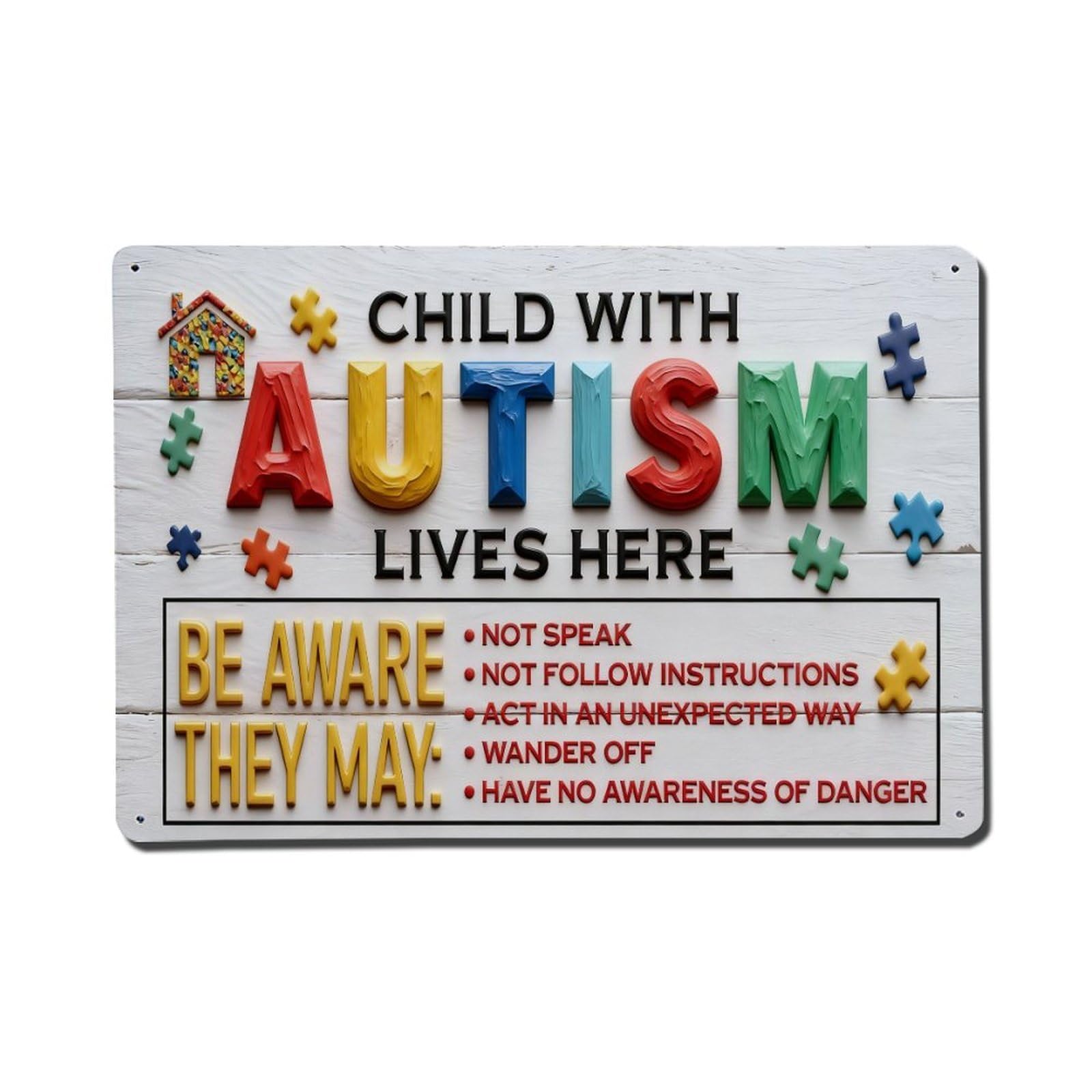 Iageret Vintage Child With Autism Lives Here Metal Tin Sign Retro Wall Decor, Bar Garage Cafe Kitchen Home Wall Art Poster Decoration 8X12inches