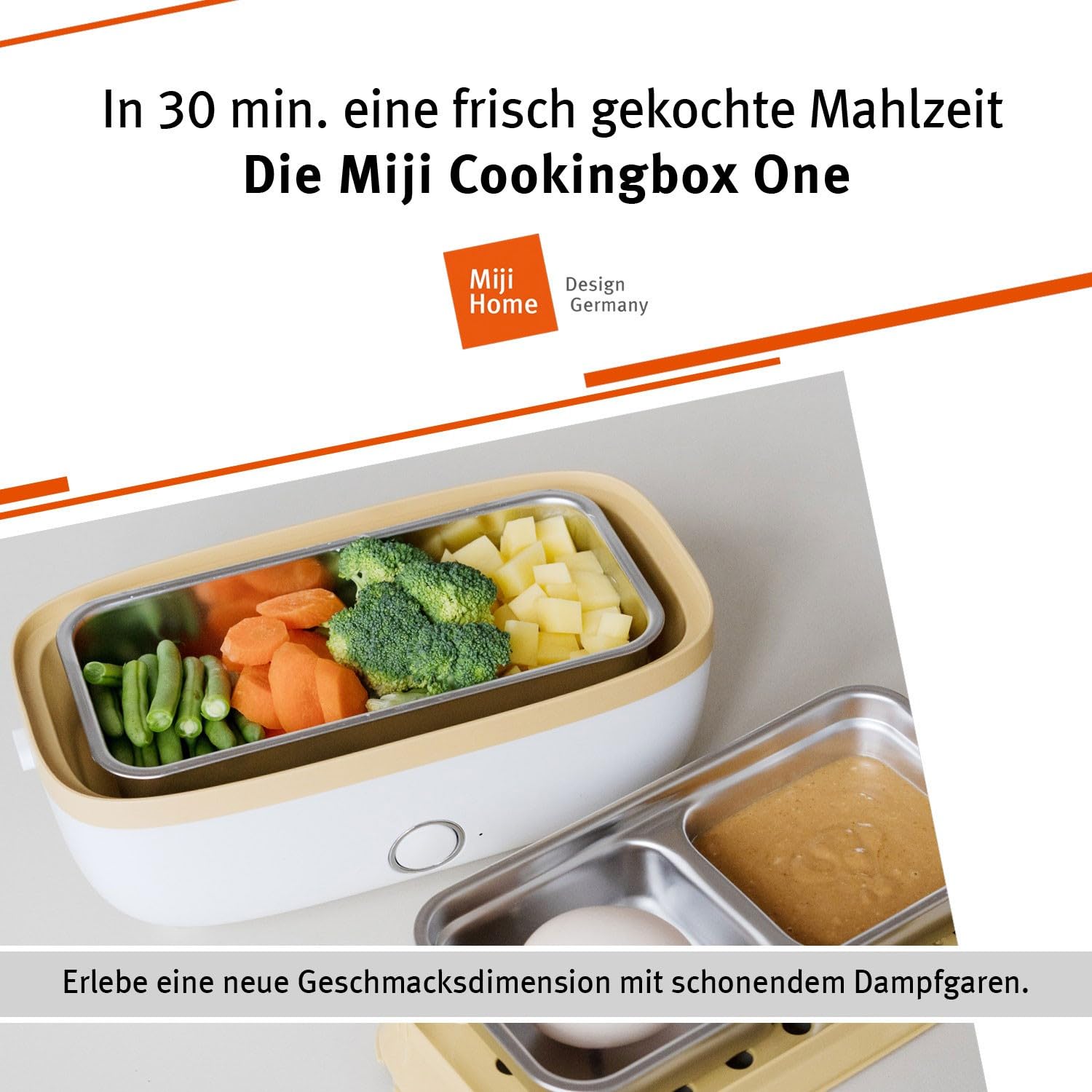 Miji Elektrische Lunchbox & Mini Campingkocher 1 L | 250 W Dampfgarer – leise, geruchsfrei & kompakt für 1–2 Portionen