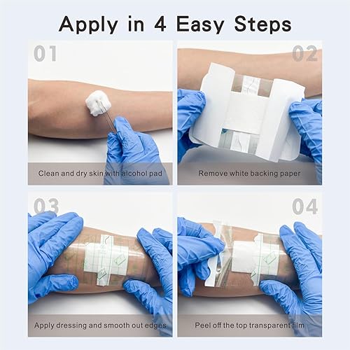 Miniatura 9 de Apósito de película transparente impermeable con almohadilla absorbente, paquete de 50 vendajes adhesivos estériles para heridas postquirúrgicas,