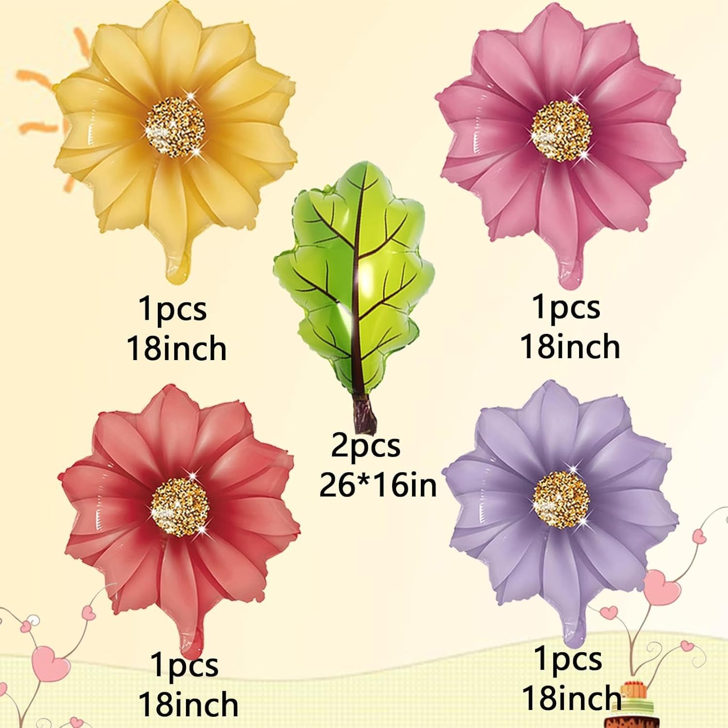 Atpata Funky Garden Theme Botanical 1st Birthday Balloons Set β Daisy ONE Foil Balloon, Ladybug, Honeybee, Flower & Leaf Balloons, Happy Birthday Bee Party Decorations 4