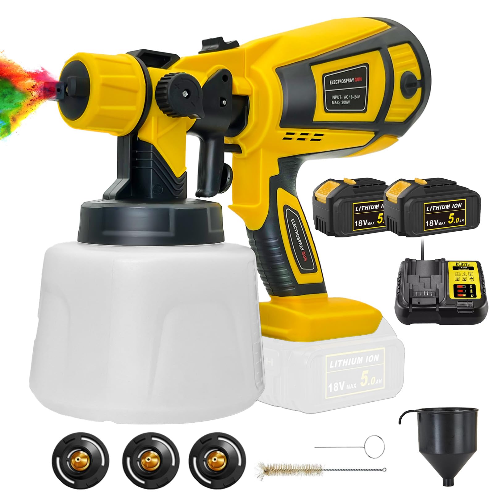 Cordless Paint Sprayer Compatible with Dewalt Battery, Electric Fence Paint Spray Gun with 1000ml Paint Jug, 3 Nozzles, 3 Patterns, Cleaning Brush, without Battery & Charger