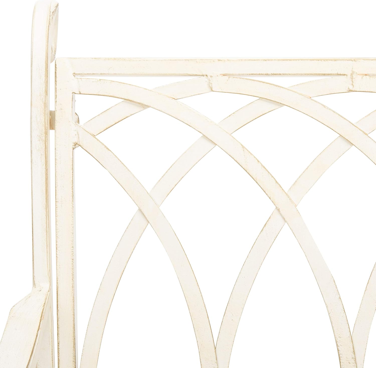 SAFAVIEH Outdoor - Ressi Pearl White Victorian Rocking Bench - Distressed Wrought Iron Patio Glider Seating, 15" Seat Height, 43.3" W x 32.6" D x 36.6" H (PAT5021A)