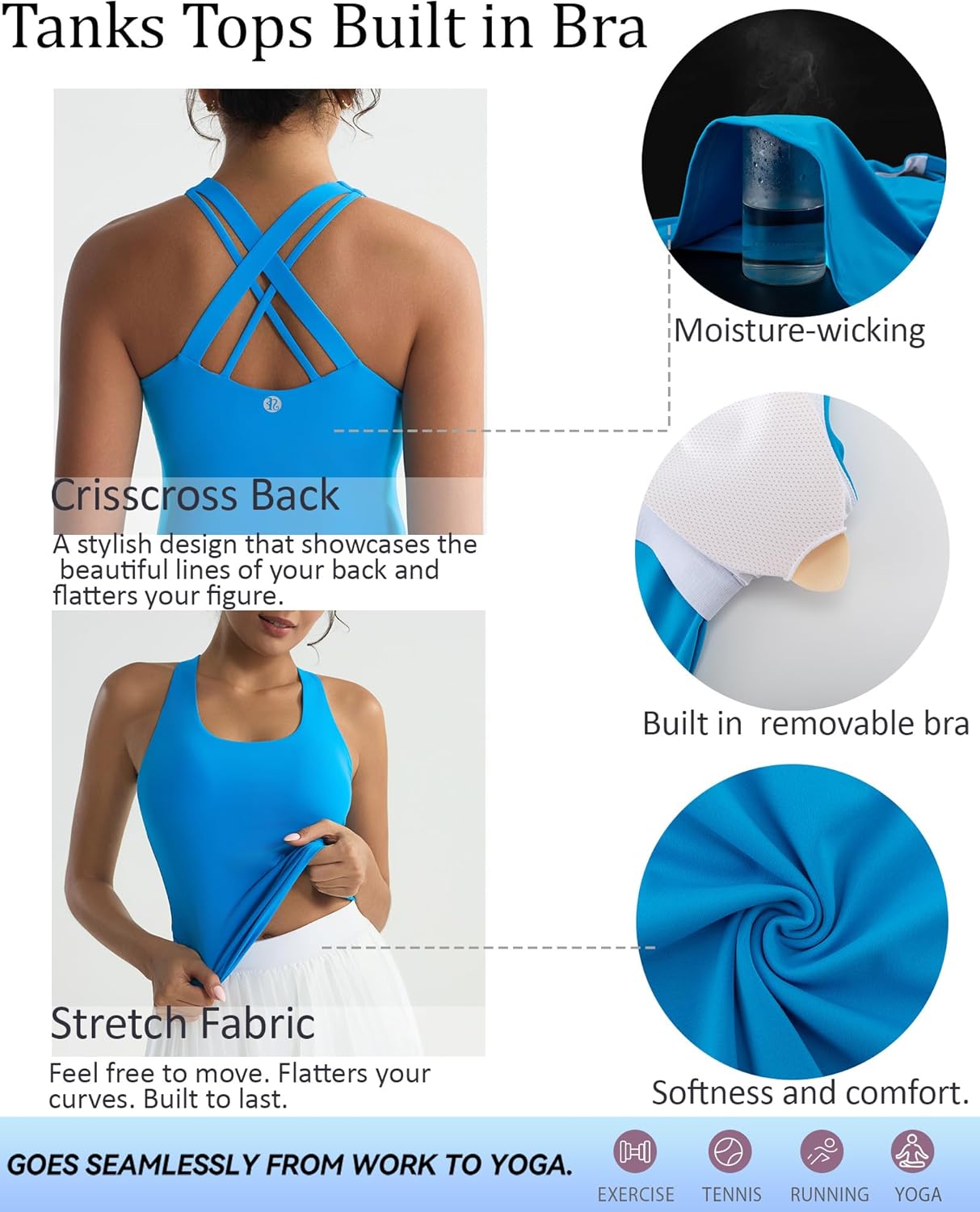 RUNNING GIRL Tank top with Built in Bra for Women,Compression Shirts Crisscross Back Workout Yoga Tops - Image 6