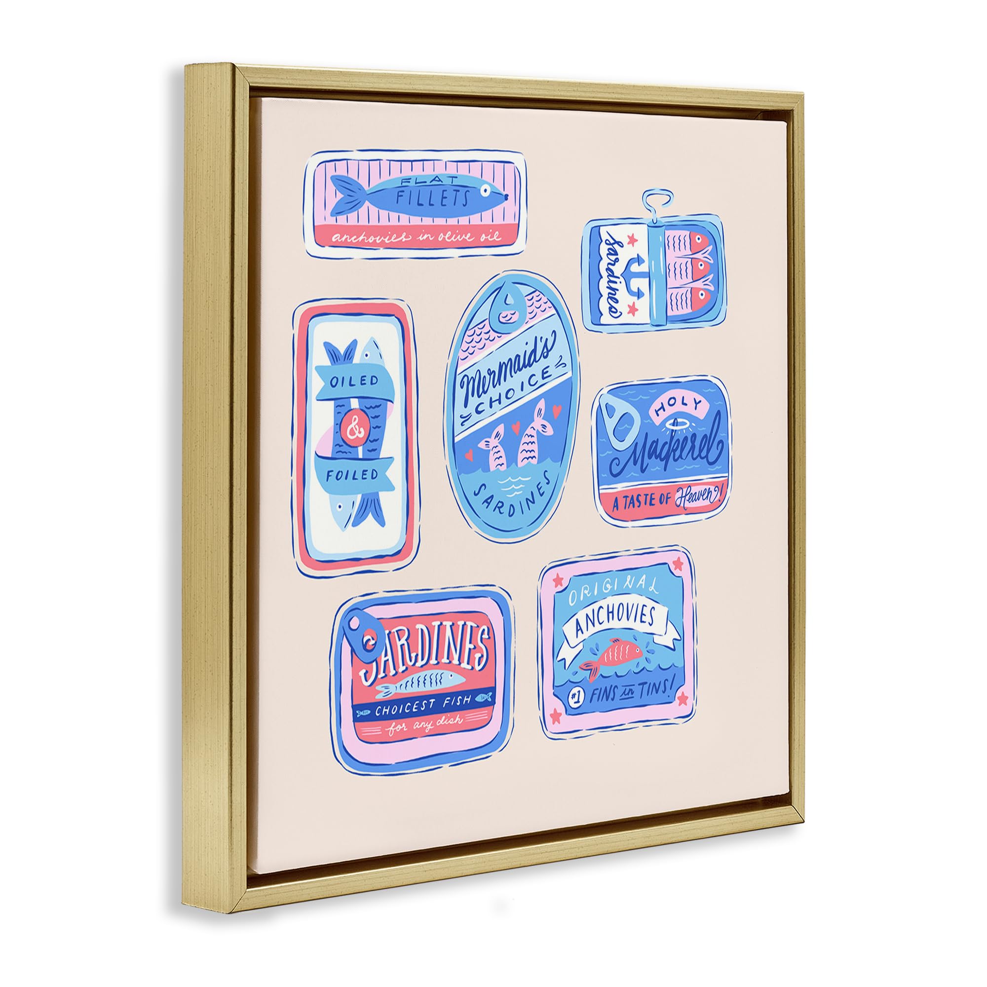 Stupell Industries Krissy Mast Leinwandbild, Fischkonserven, goldgerahmt, 45,7 x 45,7 cm