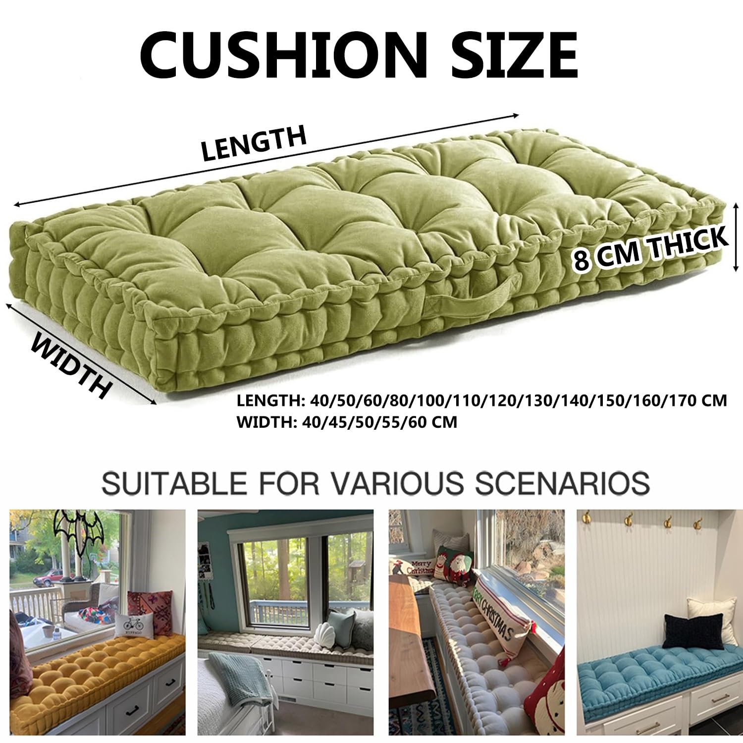 Cuscino per panca da interni ed esterni, 120-180 cm, spessore 8 cm, per divano a 2 e 3 posti, imbottitura morbida in peluche, 140 x 60 cm, perfetto per giardino e patio