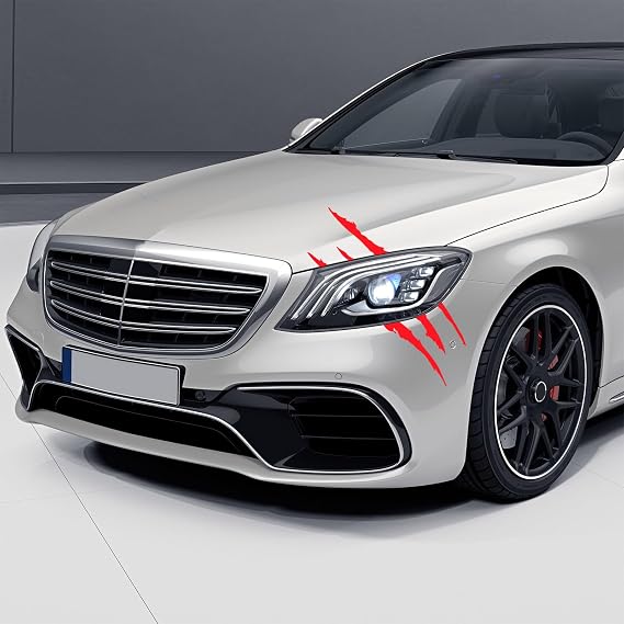 Monster Claw Sticker 2PCS Reflective Monster Energy Stickers with Stripes Scratch Marks for Car Hood Headlights Motorbike Truck Decors, Waterproof Vinyl Light Bumper Claw Scratch Sticker(Red)