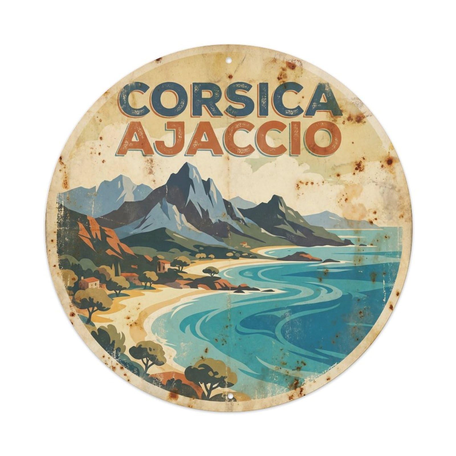 Corsica Ajaccio Harbor Travel WPA Destination Metal Tin Sign