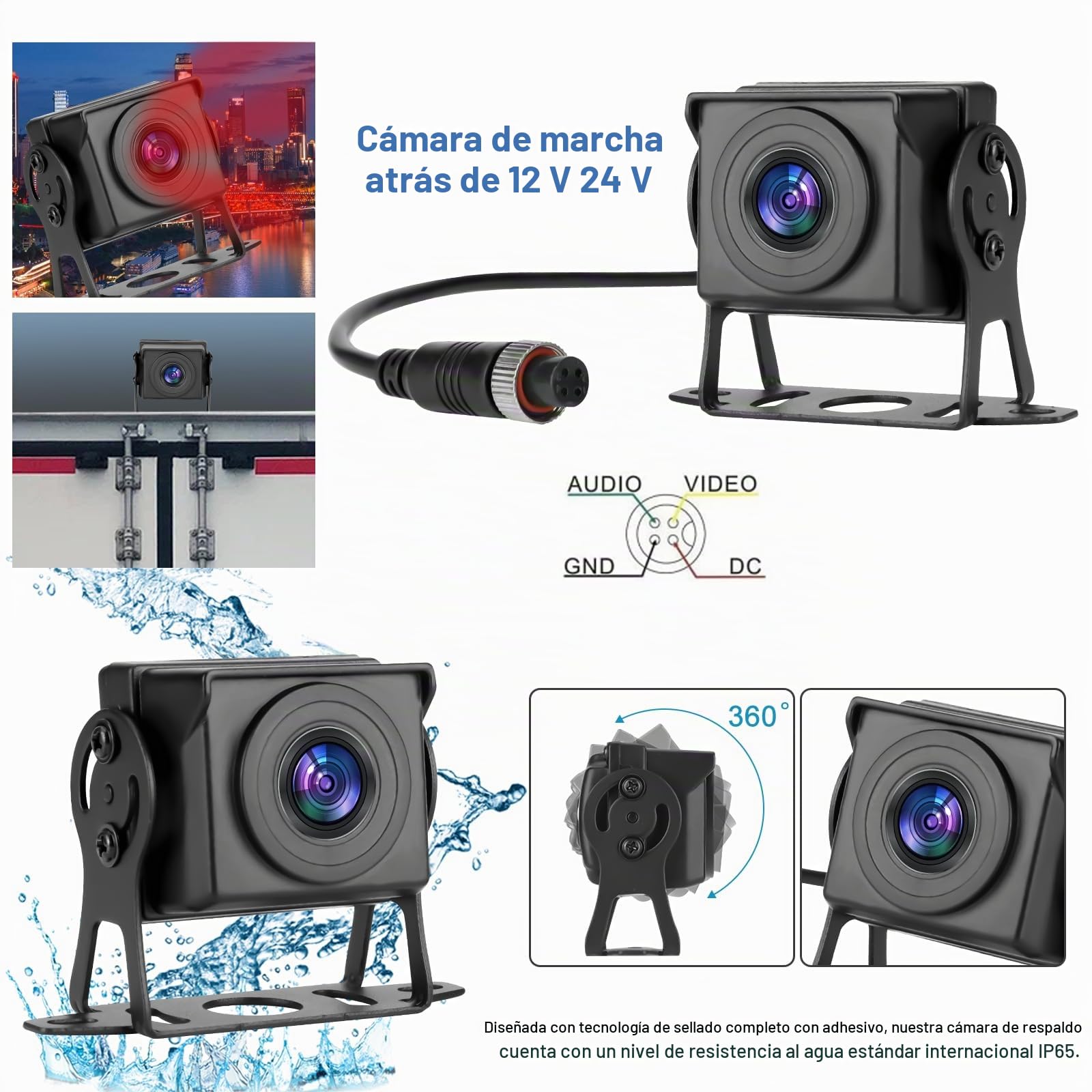 Juego de cámara de visión Trasera con Pantalla Trasera HD de 7 Pulgadas, IP69, Resistente al Agua, visión Nocturna, para Bus/RV/Camión/Remolque/Camioneta/SUV/Caravana.