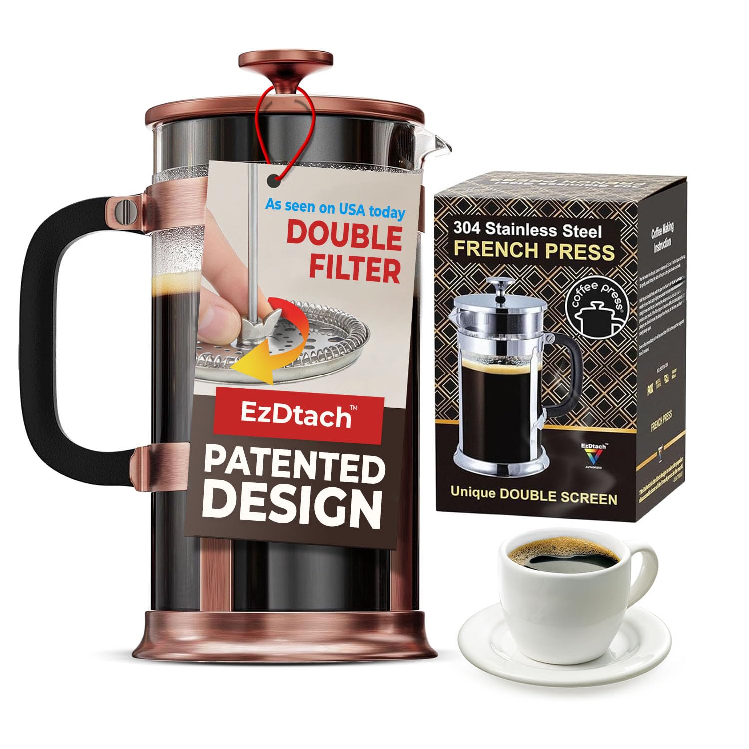 EzDtach 34 oz Copper French Press