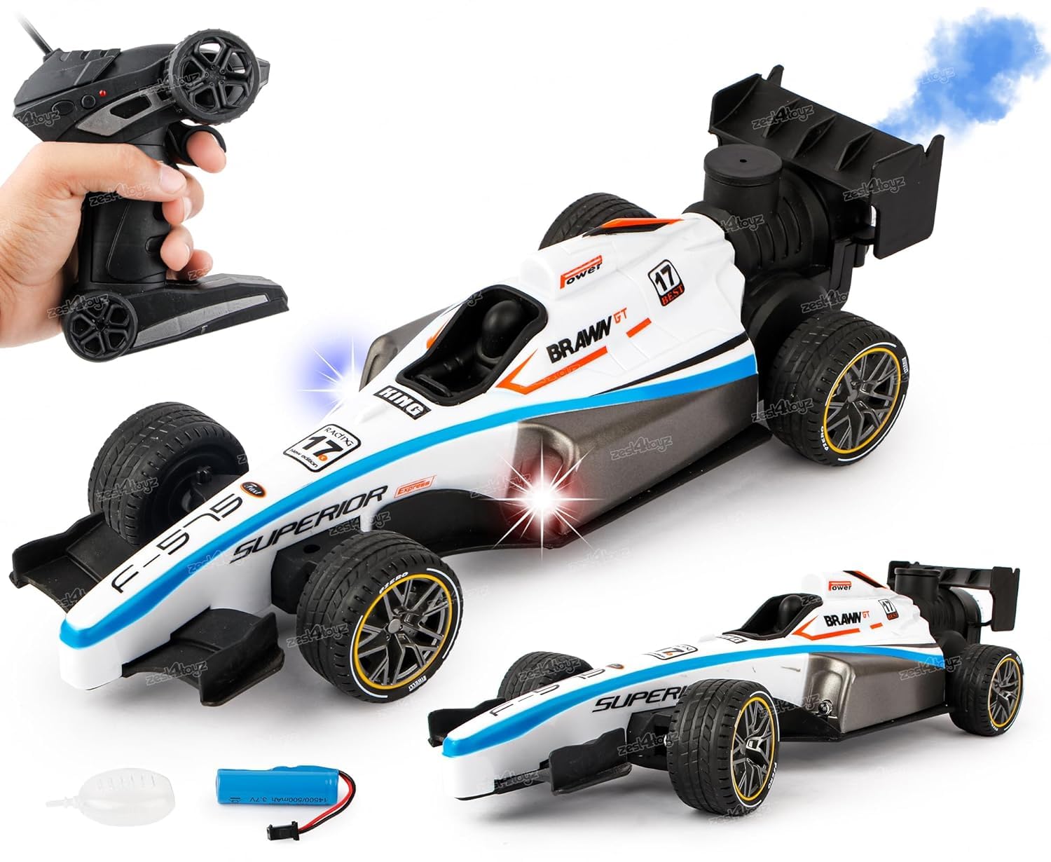 Sponsored Ad - Zest 4 Toyz Remote Control Car Toy Mist Smoke Spray Function RC Racing Car 2 Wheel Drive Children Toy High Speed Car Gift for Boys and Girls F1 Fast Toy Car,white